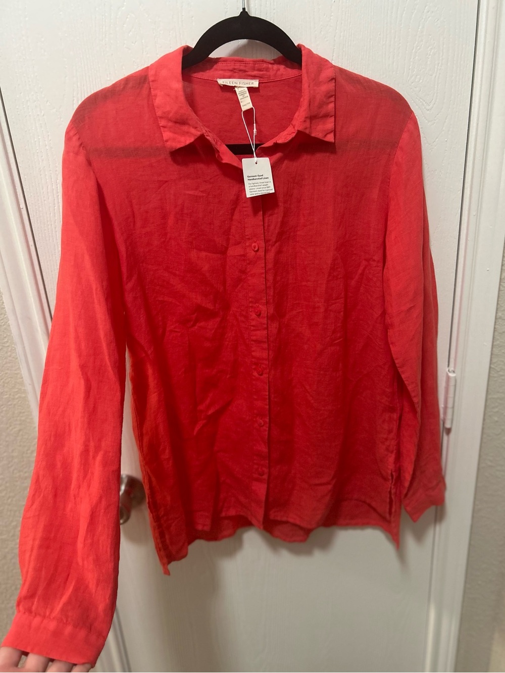 Eileen Fisher NWT Organic Linen Handerkerchief Button Down Coral Blouse XXS